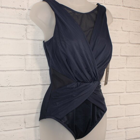 Miraclesuit Palma Navy Illusionist Crossover Allover Slimming One Piece Swimsuit - Picture 5 of 9